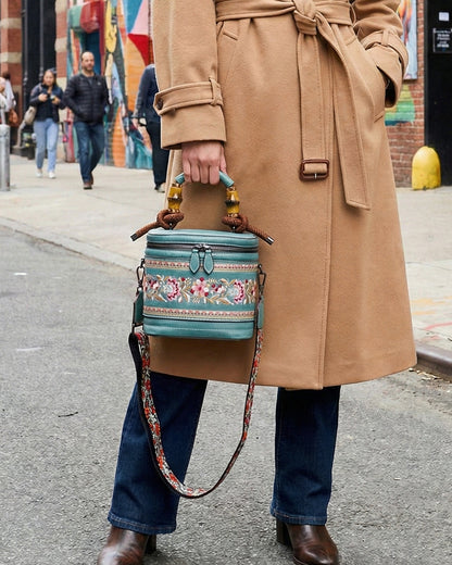 Luxe Floral Embroidered Bucket  Bag