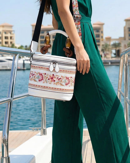 Luxe Floral Embroidered Bucket  Bag