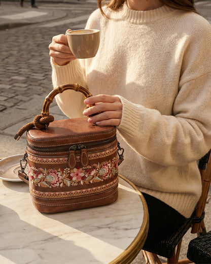 Luxe Floral Embroidered Bucket  Bag