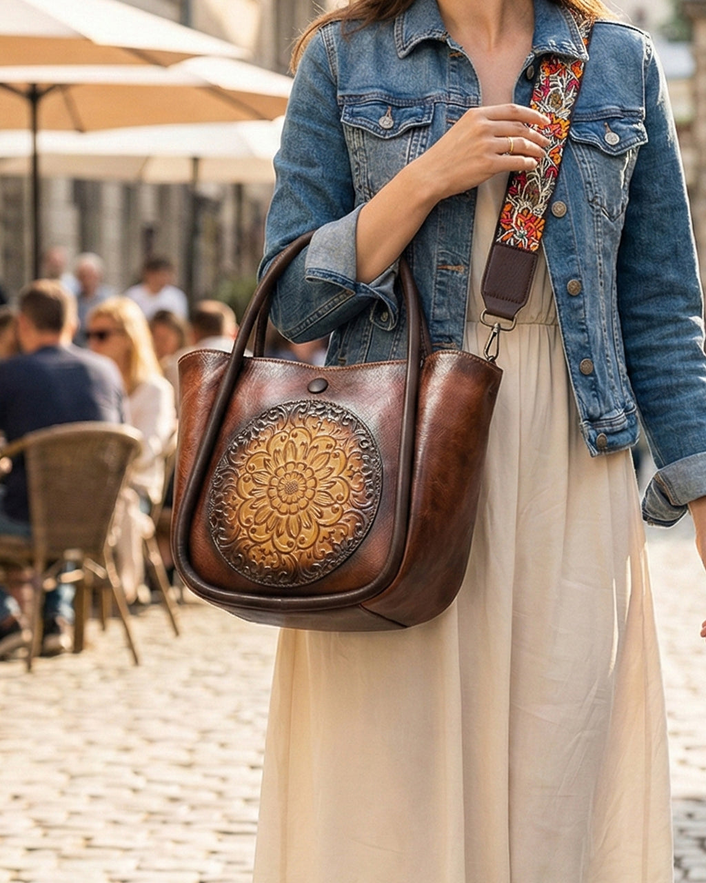 Artisanal Burnished Floral Medallion Bag