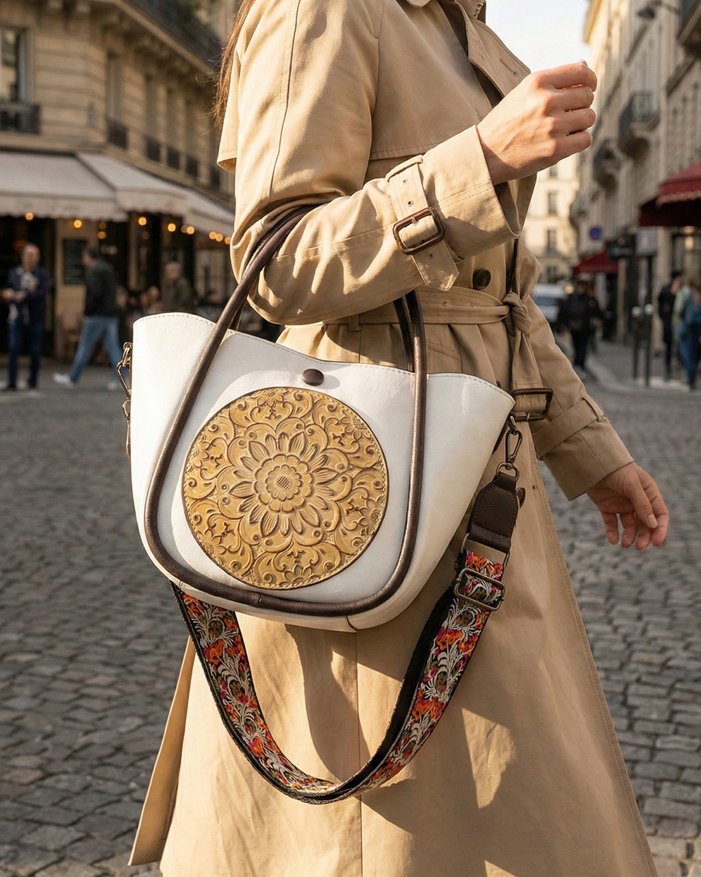 Artisanal Burnished Floral Medallion Bag