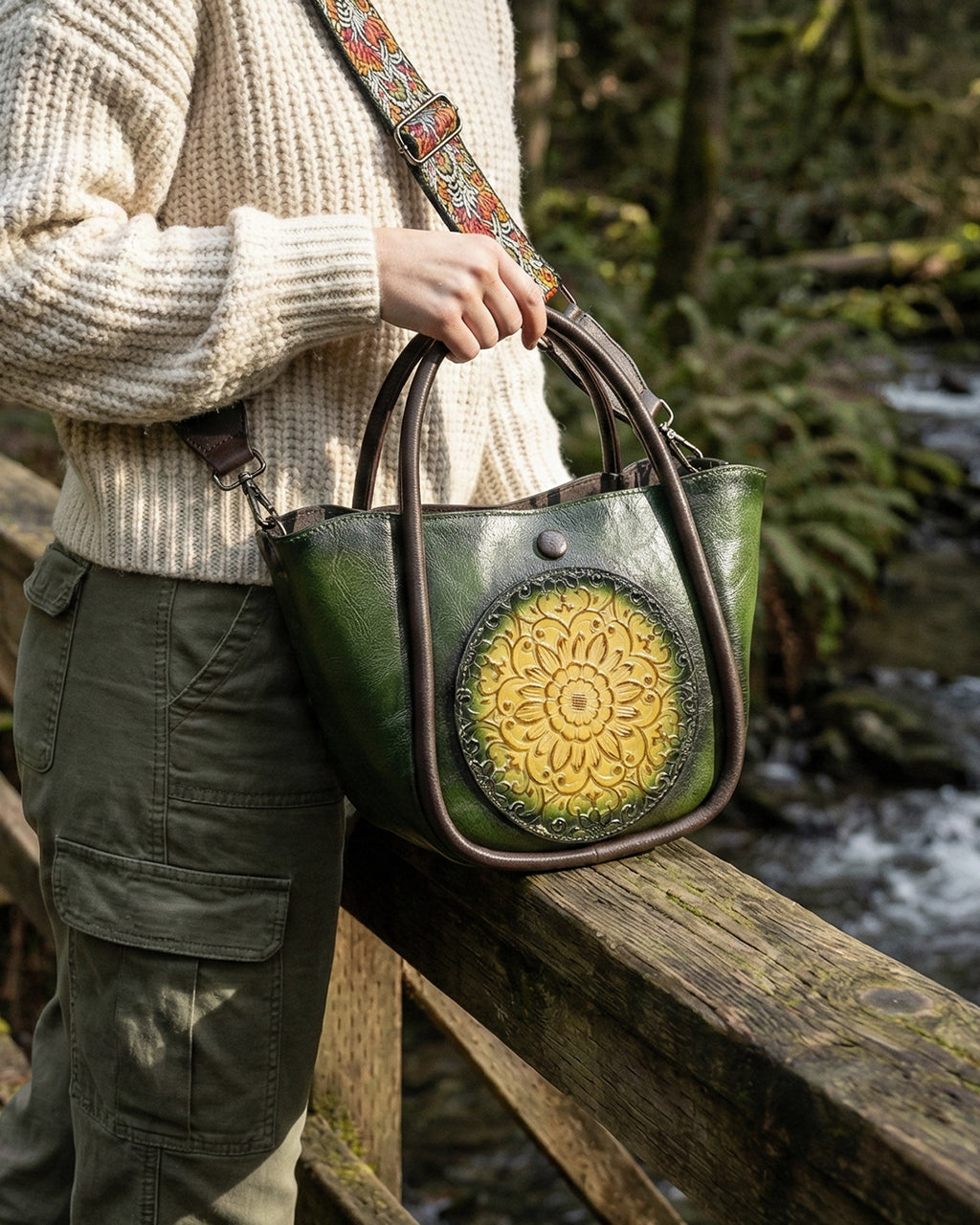 Artisanal Burnished Floral Medallion Bag