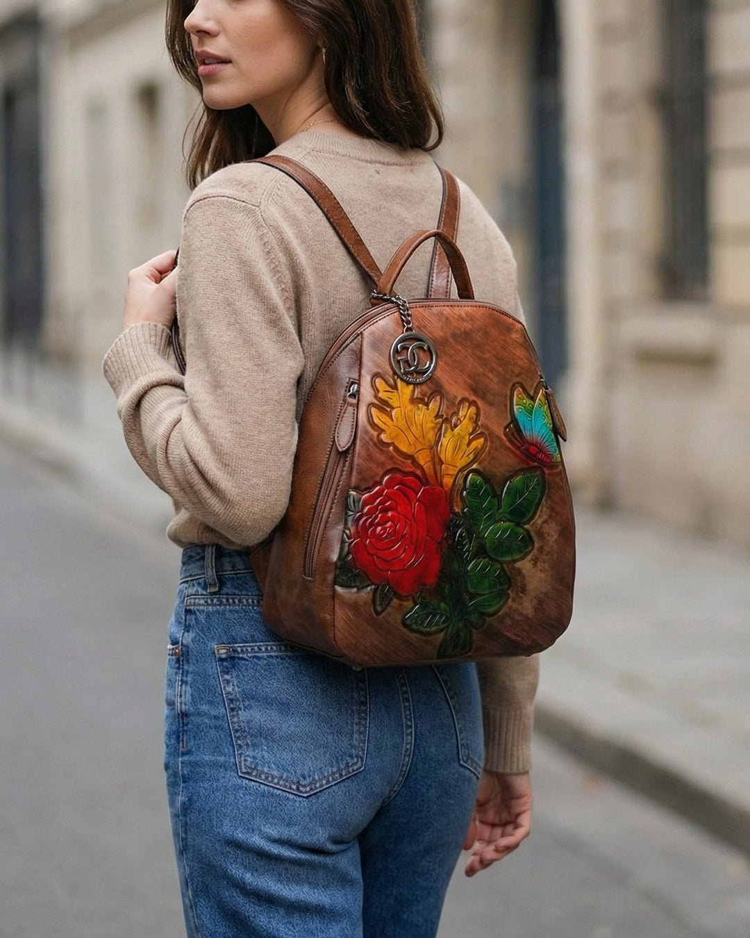 Embossed Rose Textured Luxury Backpack