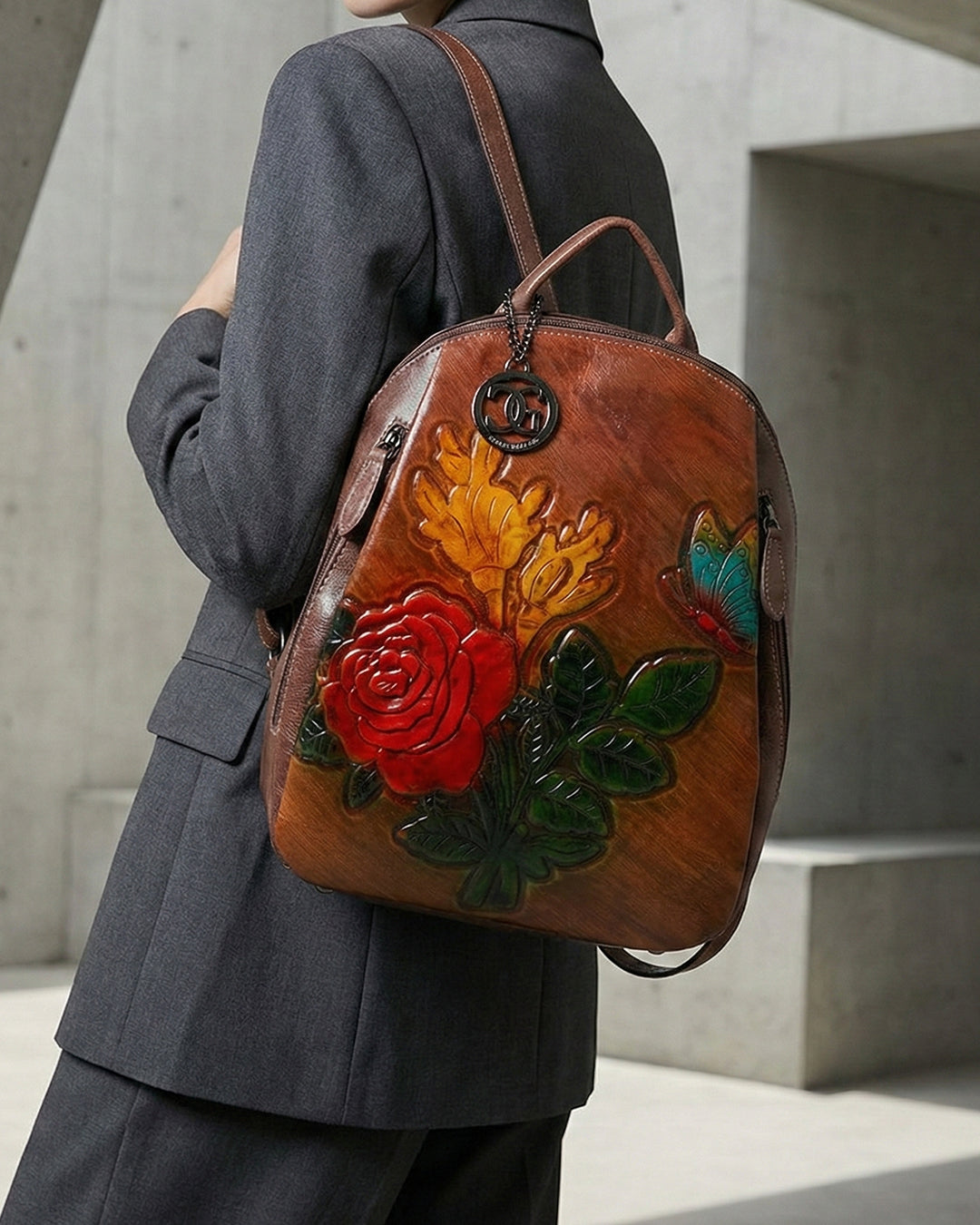 Embossed Rose Textured Luxury Backpack