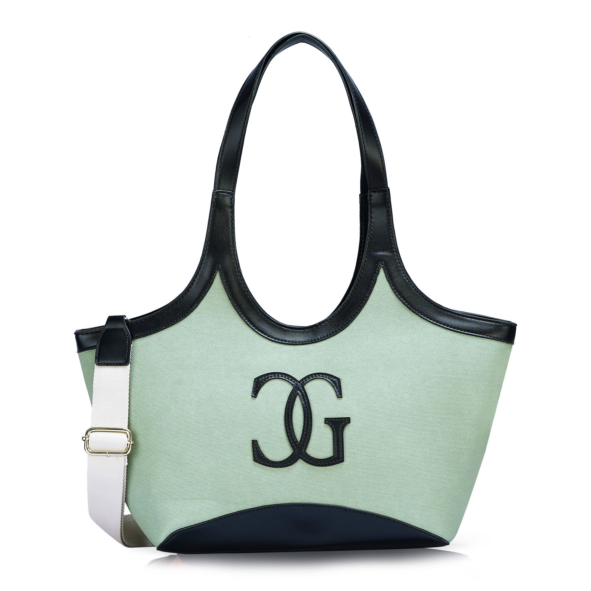Green & Black Colourblocked Tote Bag