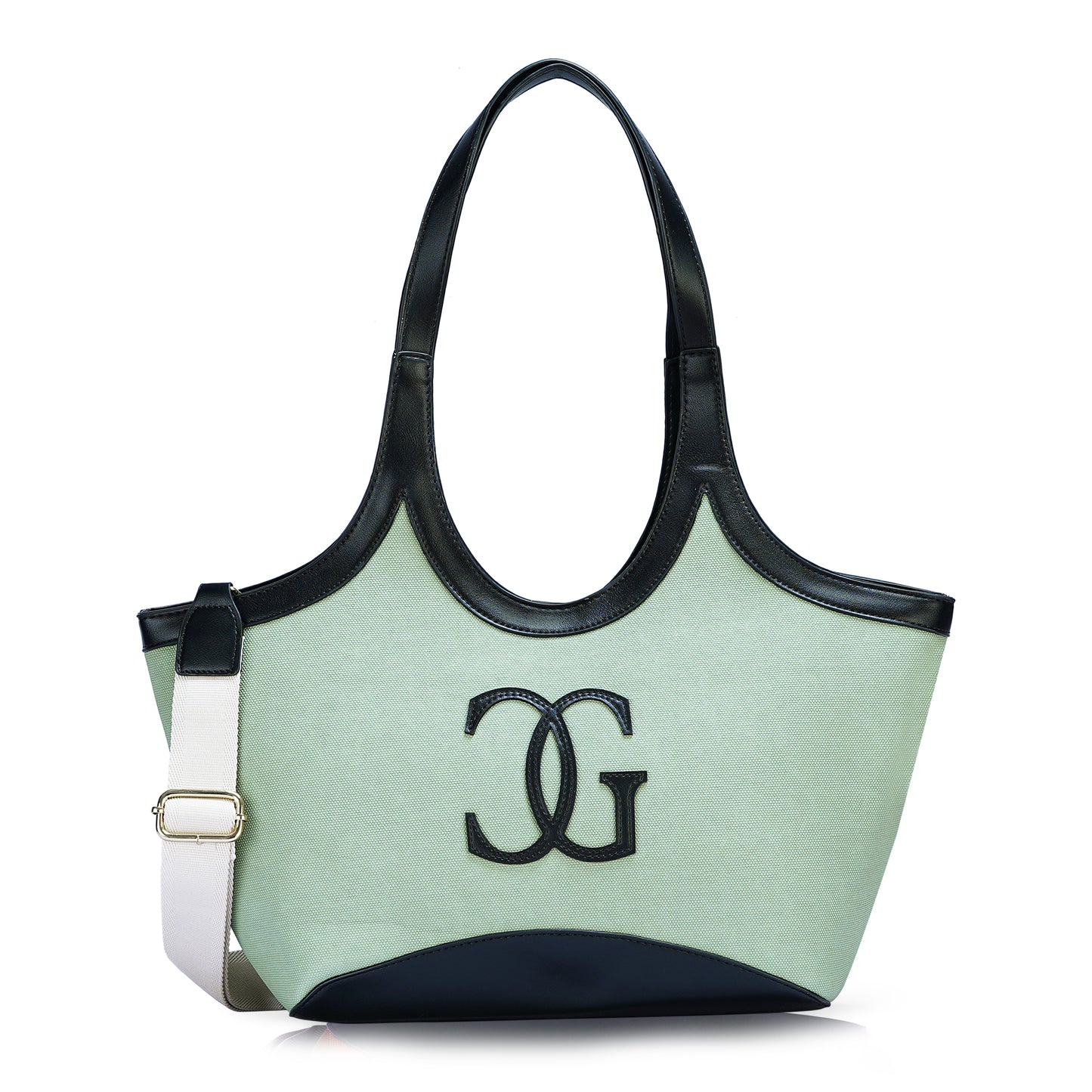 Green & Black Colourblocked Tote Bag