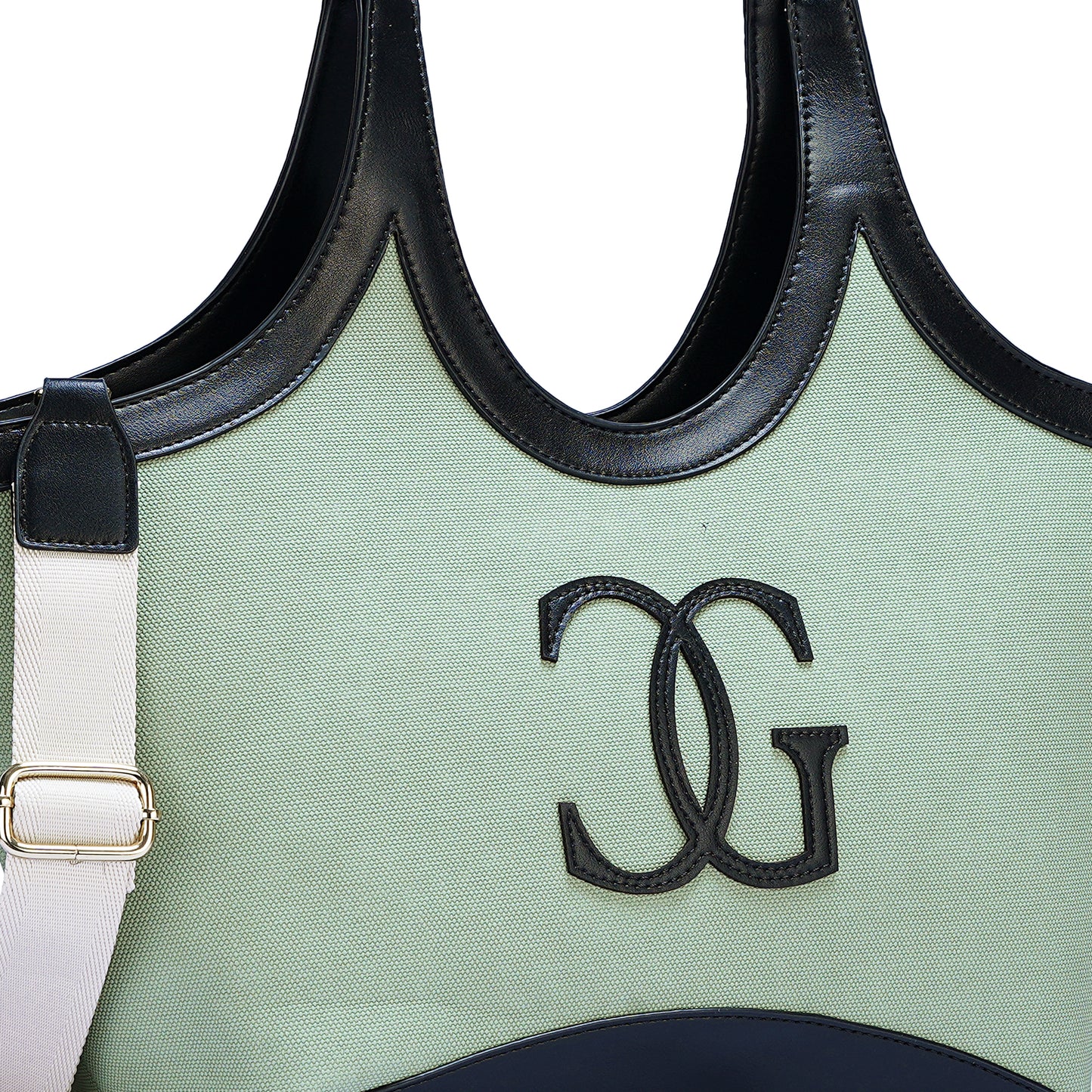 Green & Black Colourblocked Tote Bag