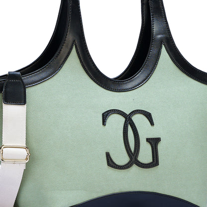 Green & Black Colourblocked Tote Bag