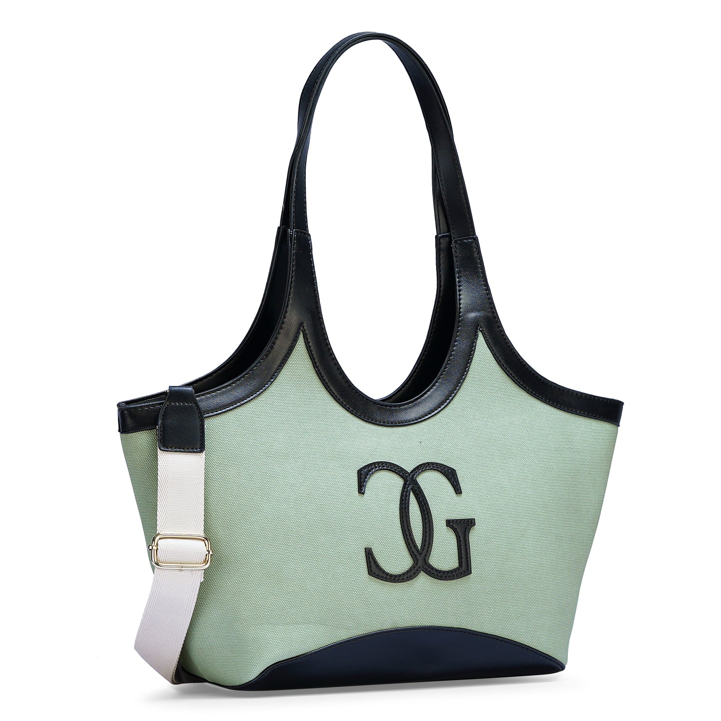 Green & Black Colourblocked Tote Bag