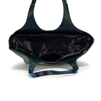 Green & Black Colourblocked Tote Bag