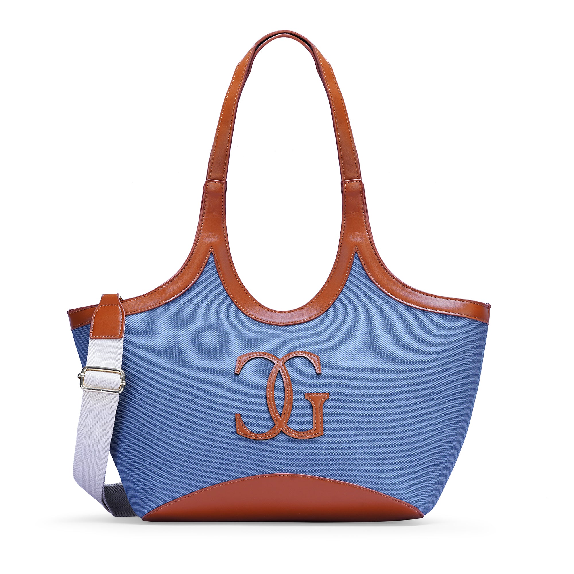 Blue & Tan Colourblocked Tote Bag