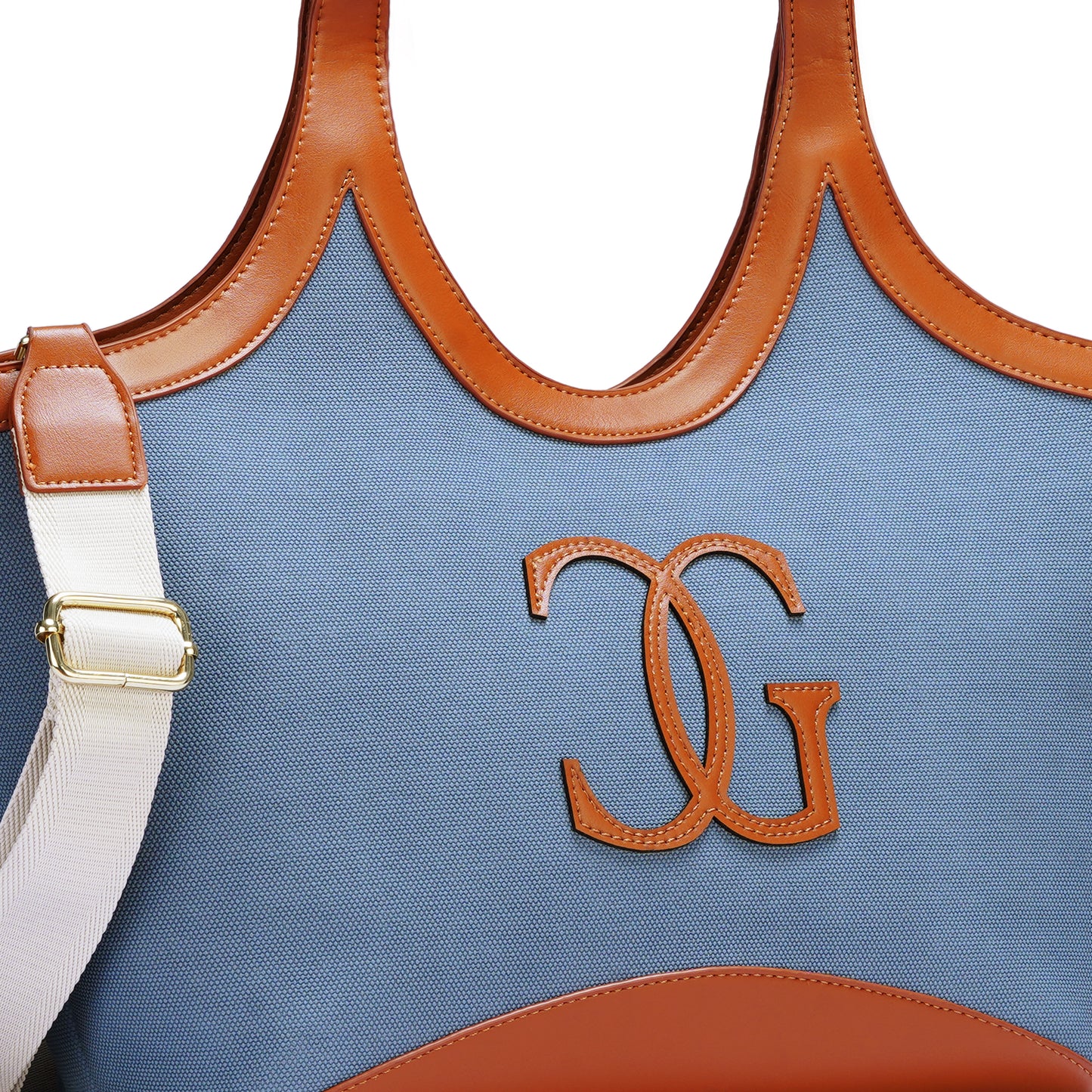 Blue & Tan Colourblocked Tote Bag