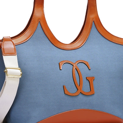 Blue & Tan Colourblocked Tote Bag