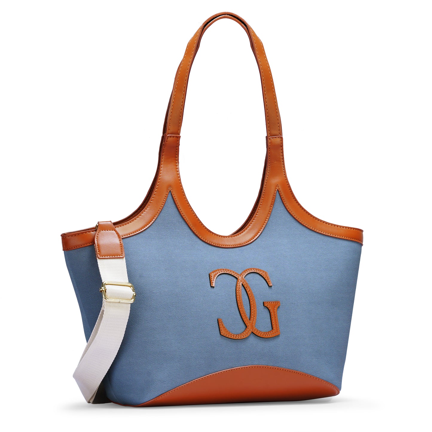 Blue & Tan Colourblocked Tote Bag