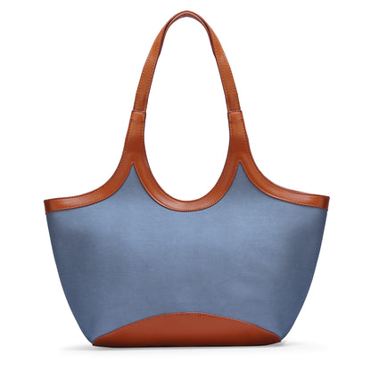 Blue & Tan Colourblocked Tote Bag