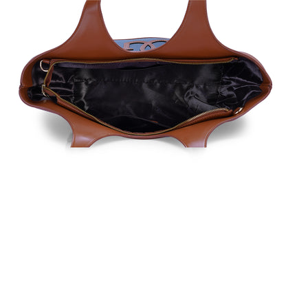 Blue & Tan Colourblocked Tote Bag