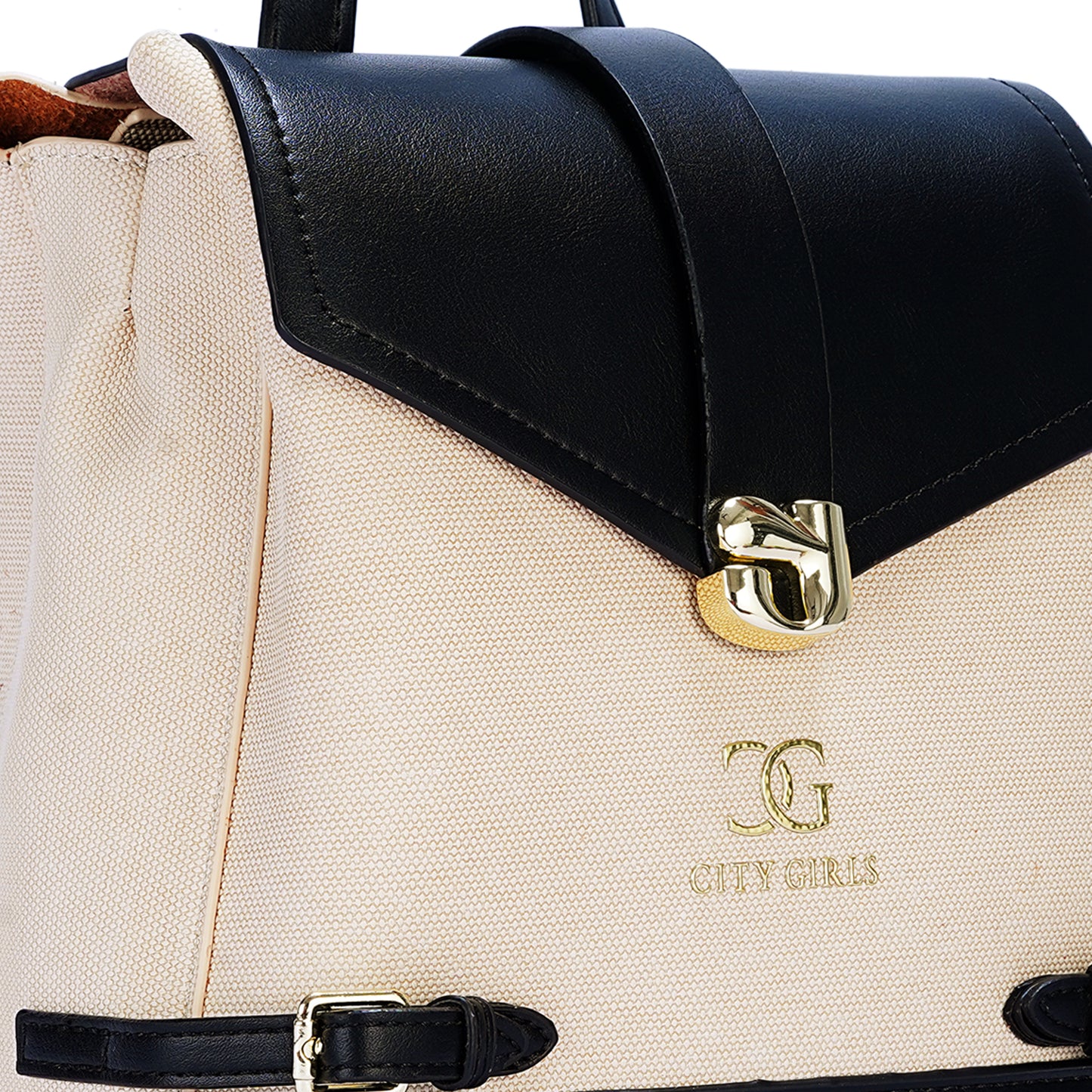 White & Black Colourblocked Backpack