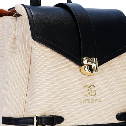 White & Black Colourblocked Backpack