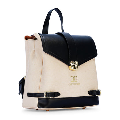 White & Black Colourblocked Backpack