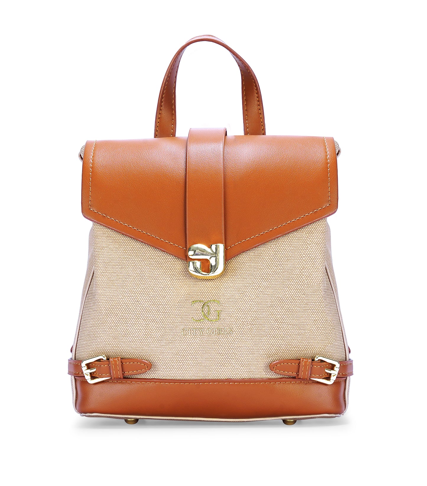 Khaki & Tan Colourblocked Backpack
