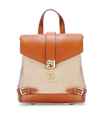 Khaki & Tan Colourblocked Backpack
