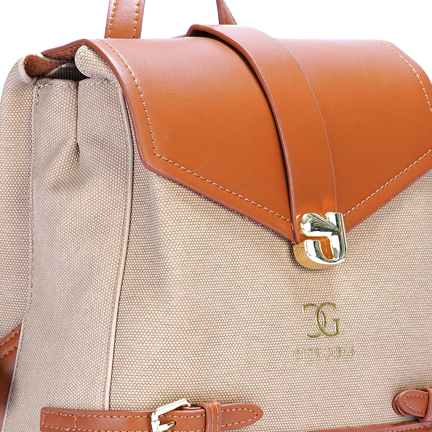 Khaki & Tan Colourblocked Backpack