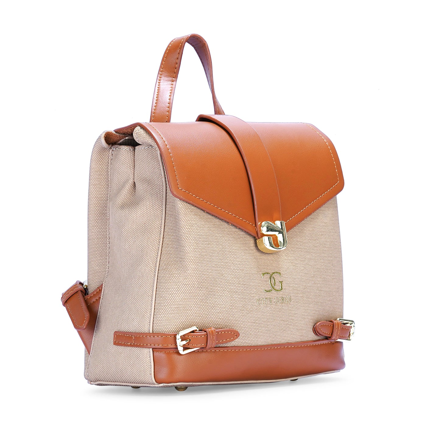 Khaki & Tan Colourblocked Backpack