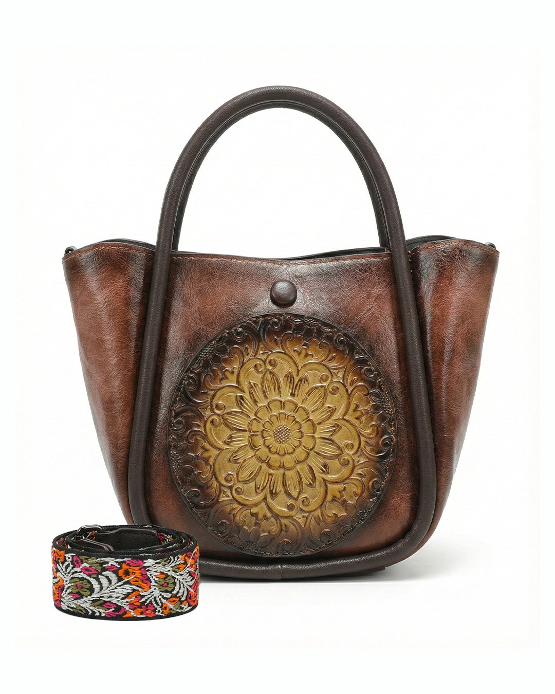 Artisanal Burnished Floral Medallion Bag
