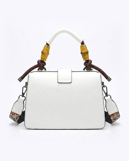 Embossed Floral Artisanal Bamboo Handle Luxury Satchel Bag