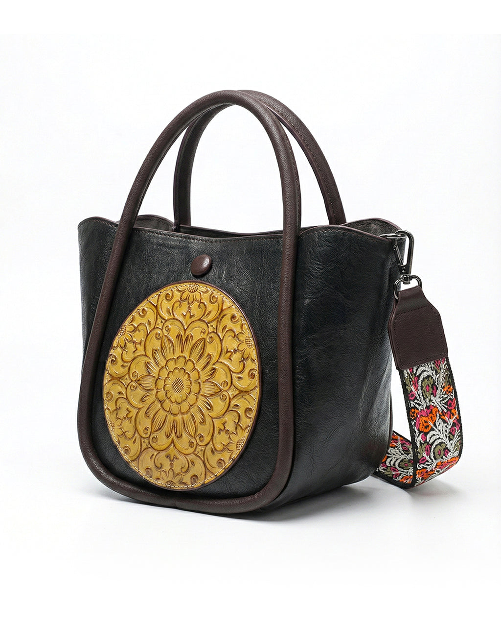 Artisanal Burnished Floral Medallion Bag