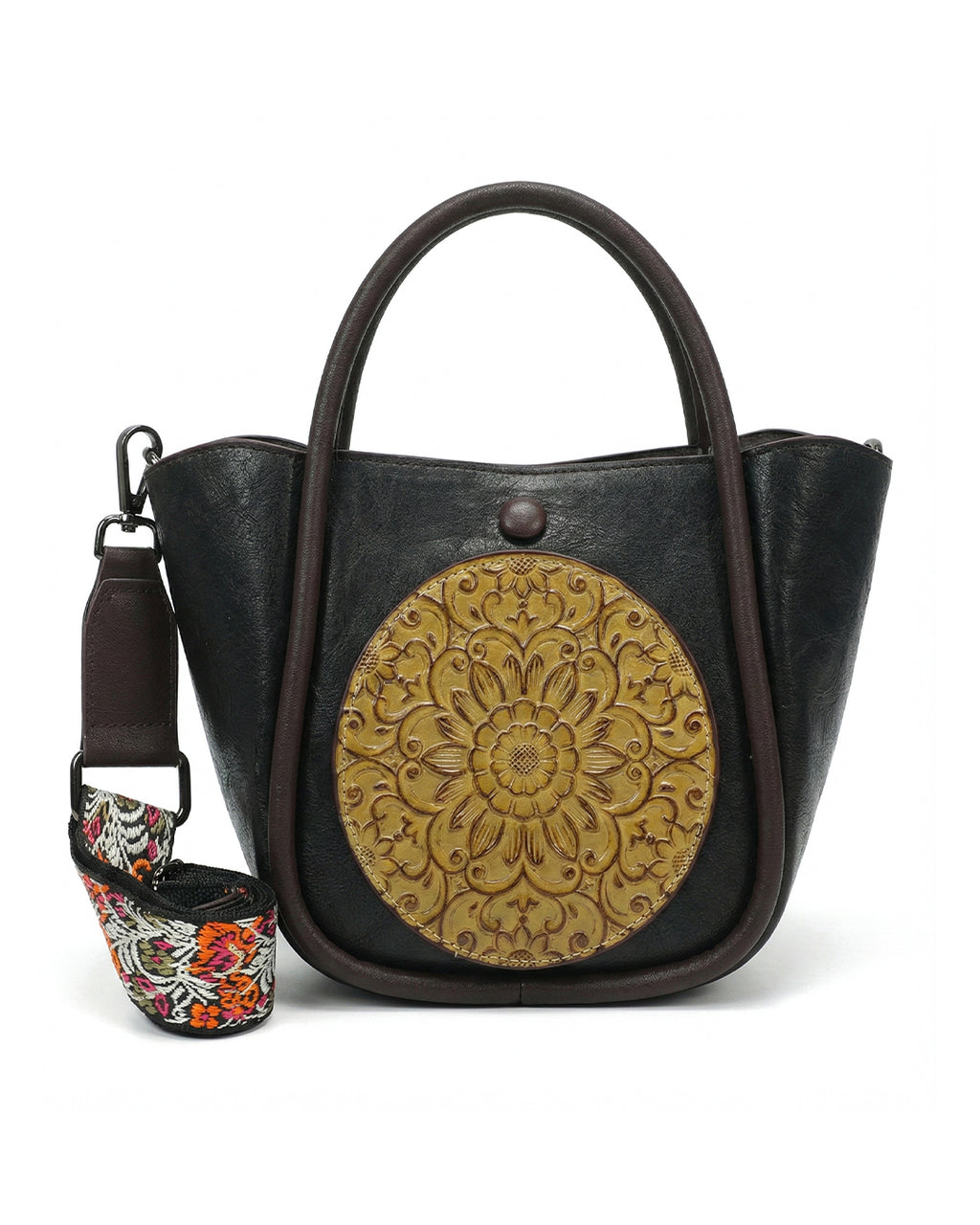 Artisanal Burnished Floral Medallion Bag