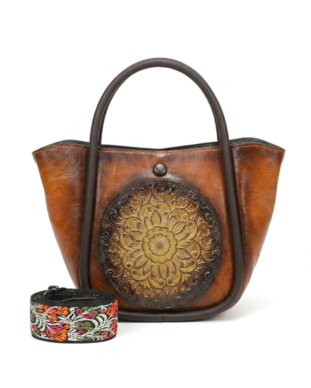 Artisanal Burnished Floral Medallion Bag