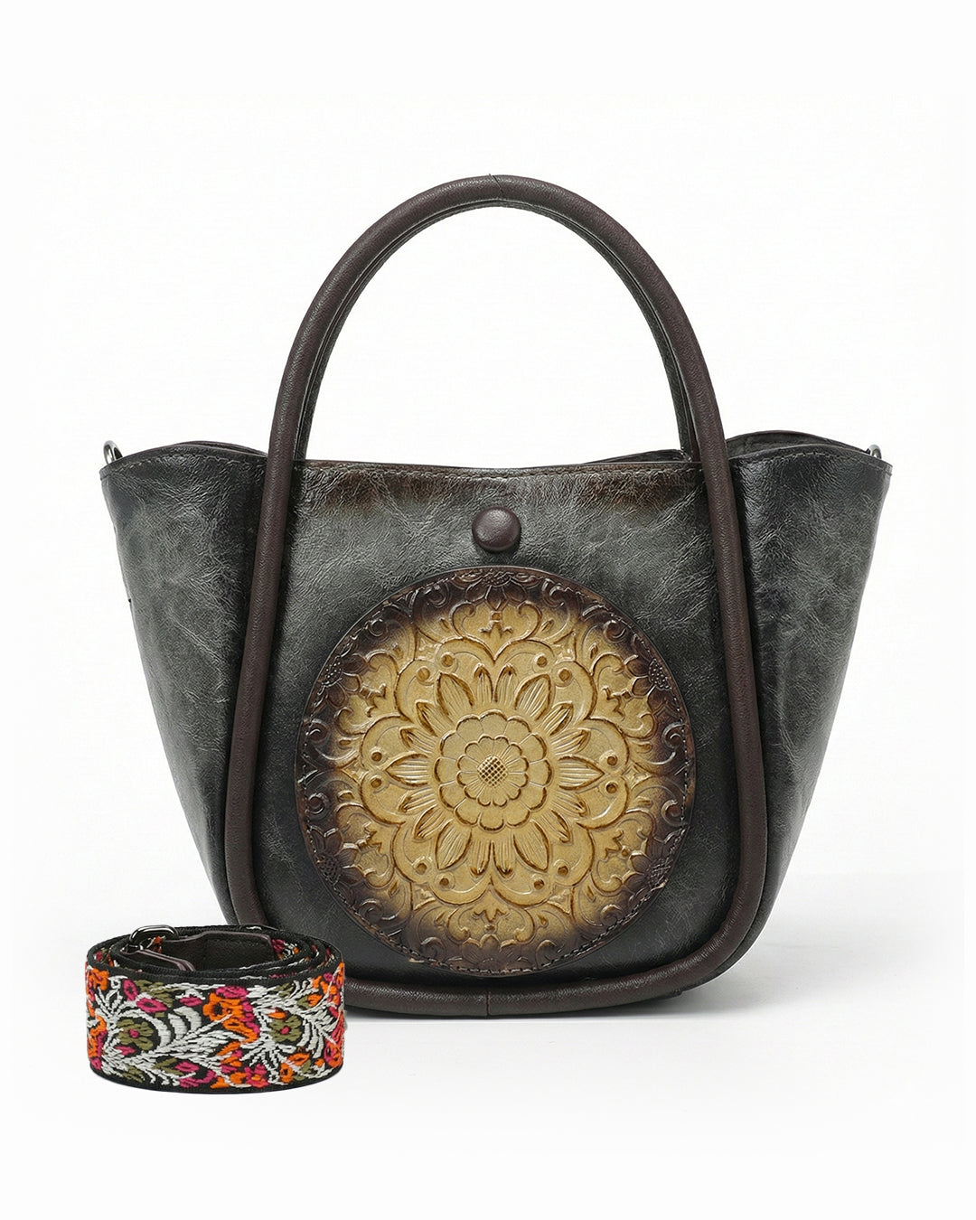Artisanal Burnished Floral Medallion Bag