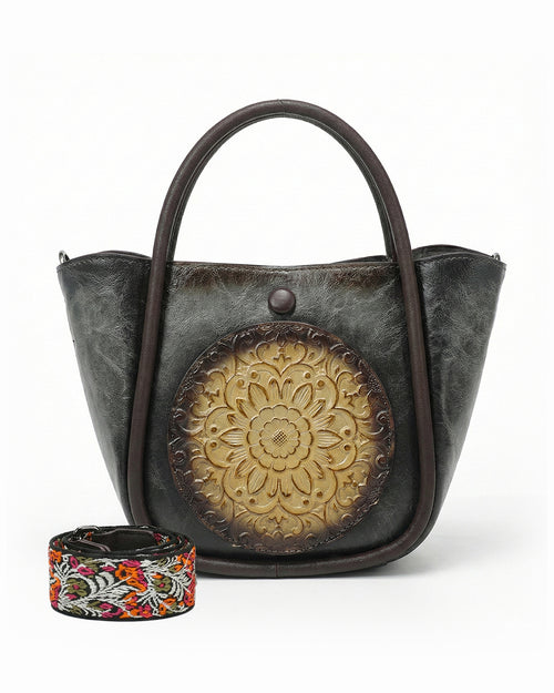 Artisanal Burnished Floral Medallion Bag