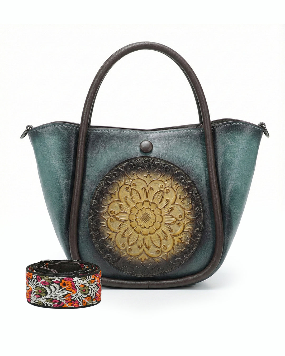 Artisanal Burnished Floral Medallion Bag