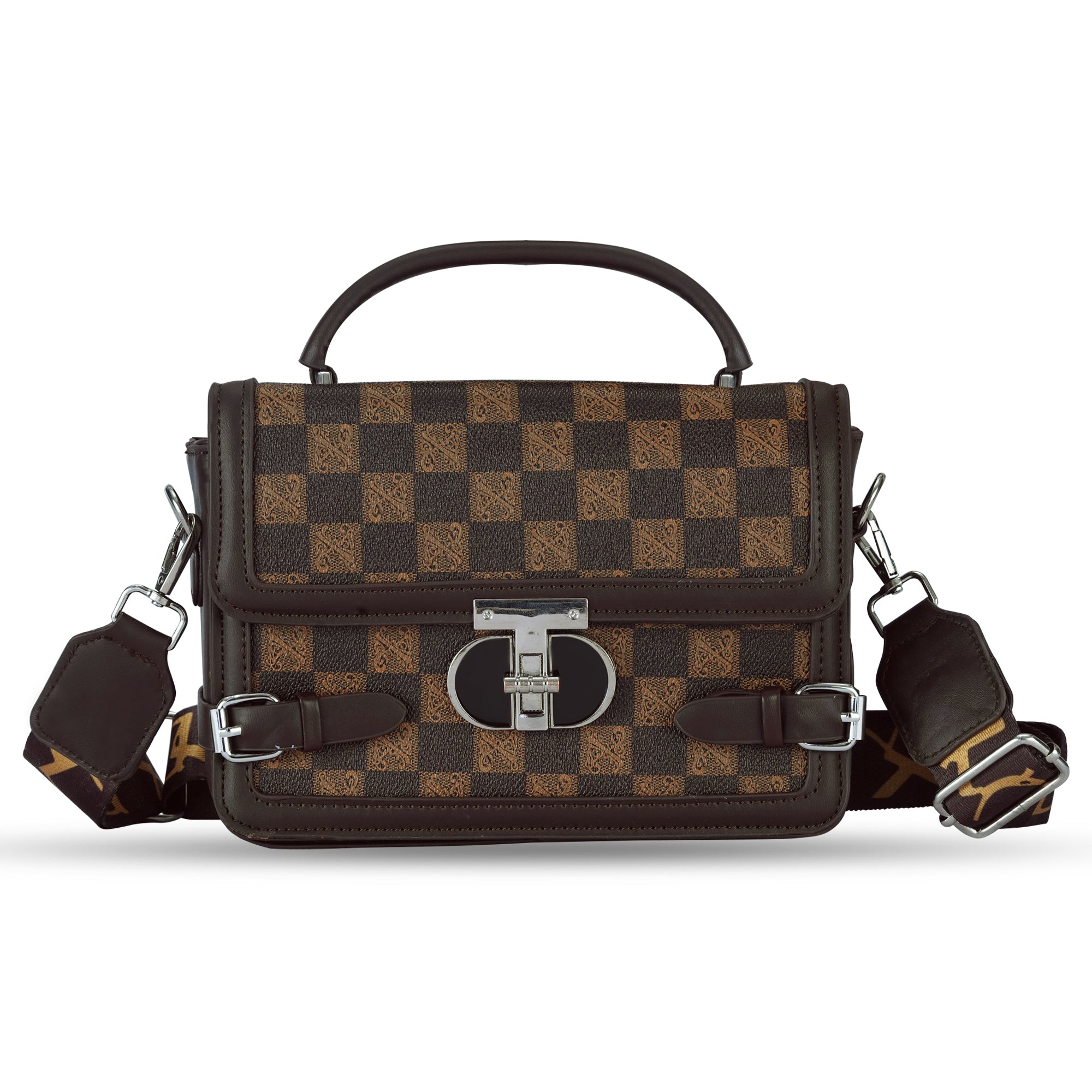 Brown Colourblocked Satchel Bag