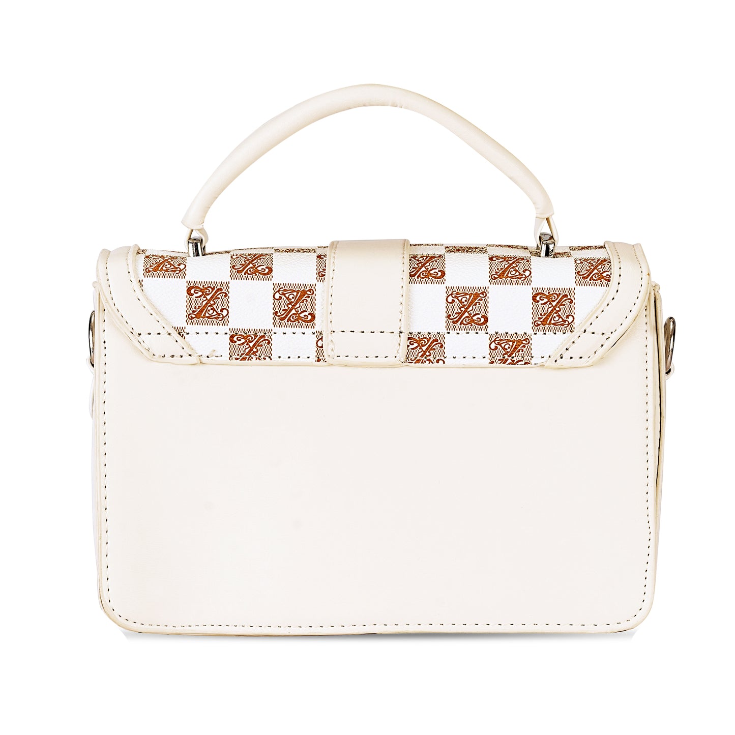White Colourblocked Satchel Bag