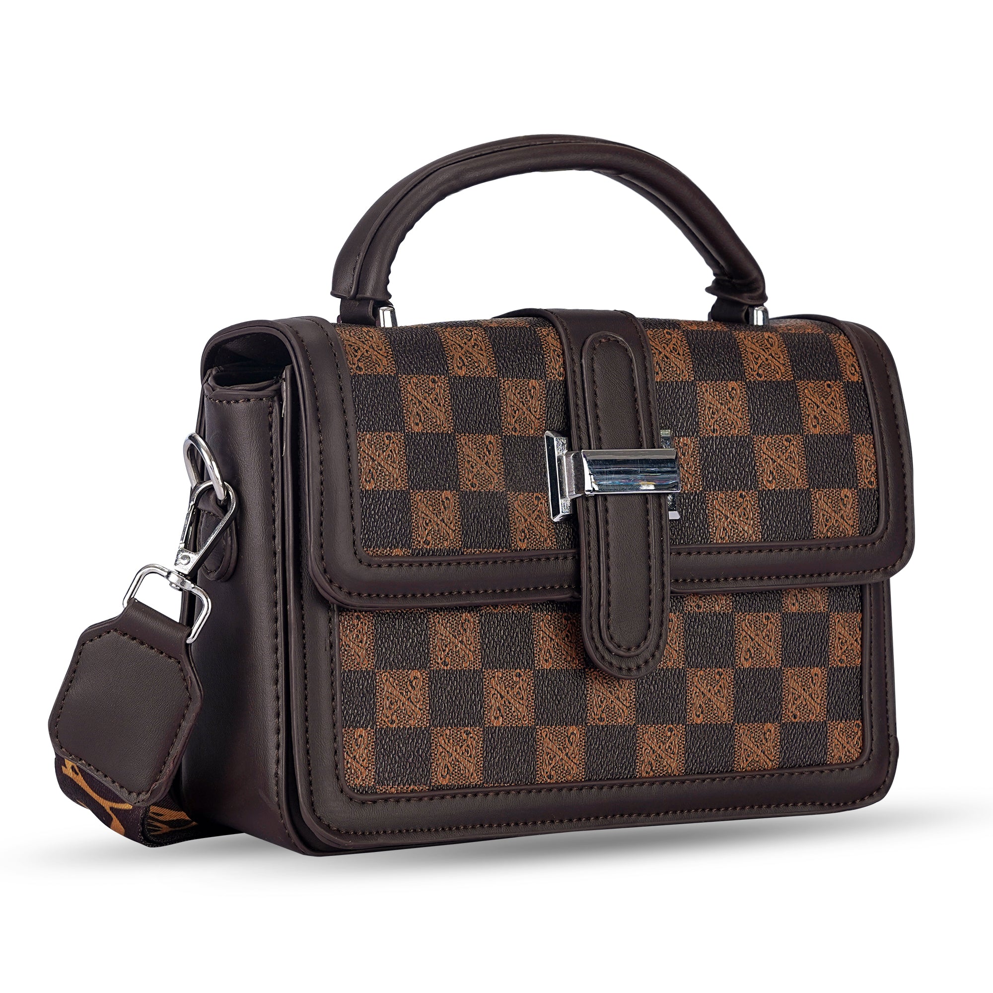 Brown Colourblocked Satchel Bag