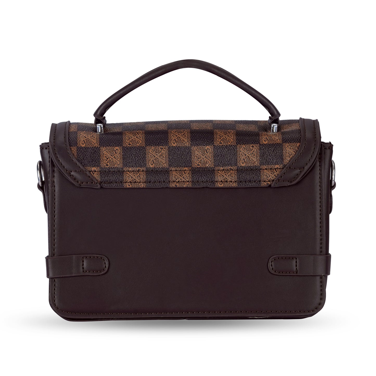 Brown Colourblocked Satchel Bag