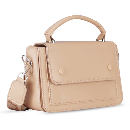 Beige Structured Satchel Bag
