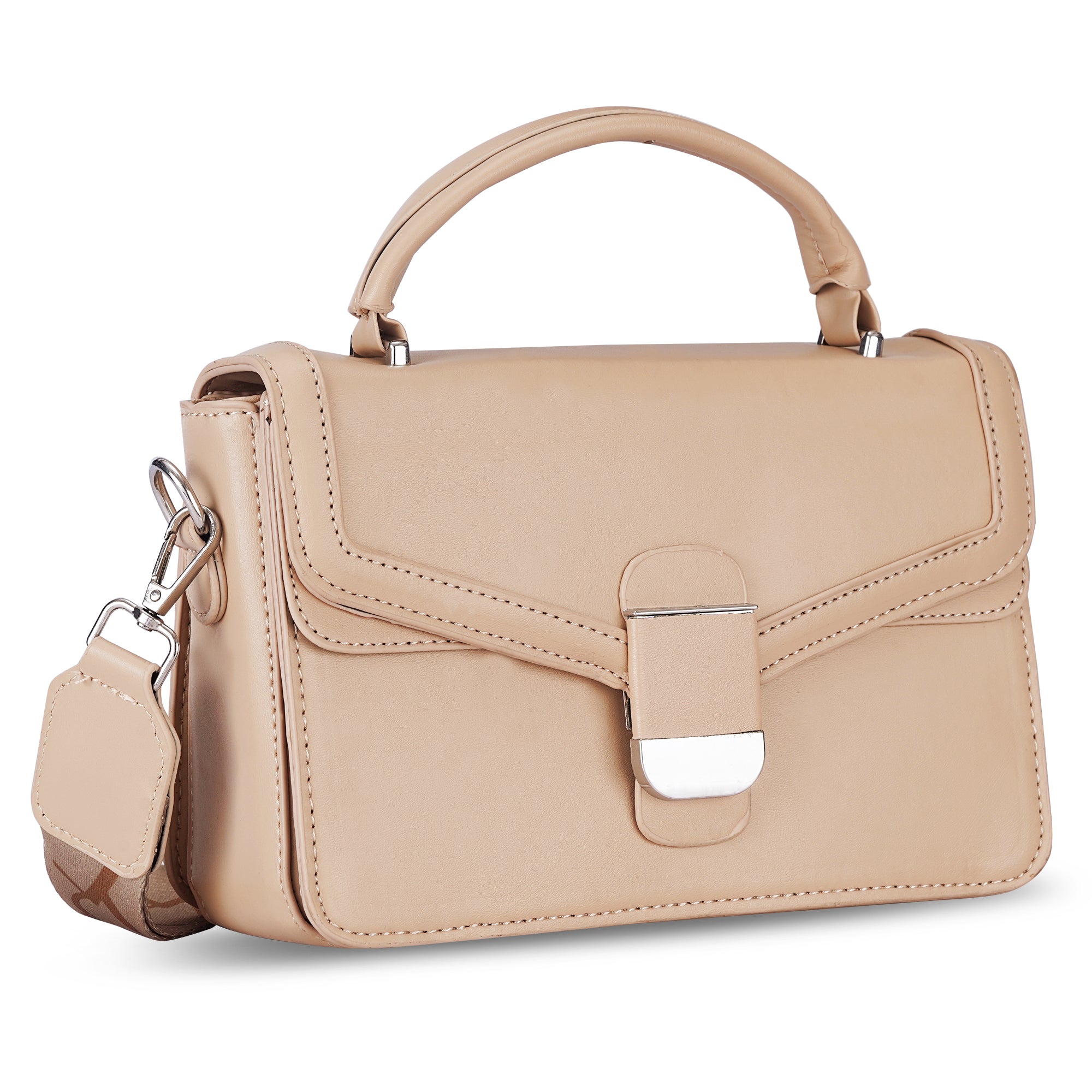 Beige Structured Satchel Bag