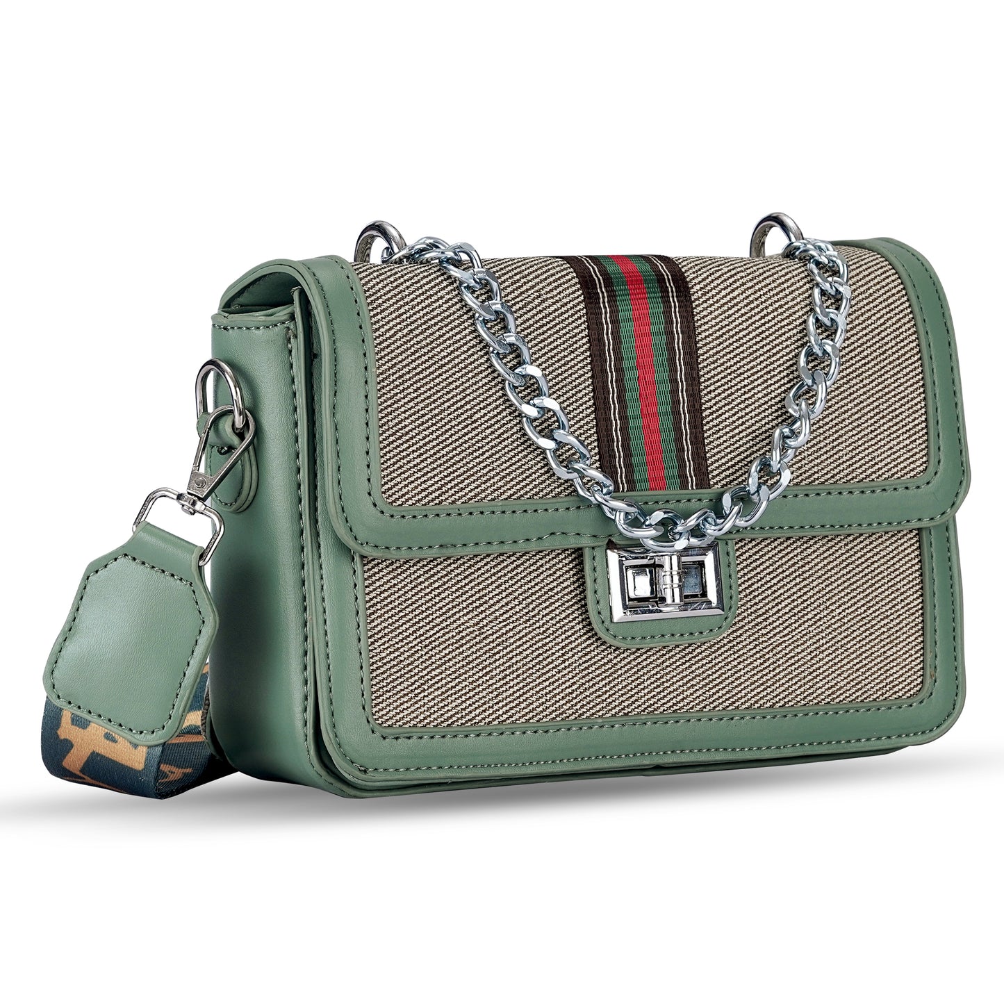 Green Colourblocked Sling Bag