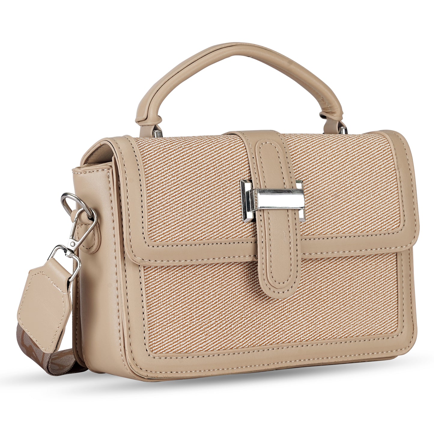 Beige Structured Satchel Bag