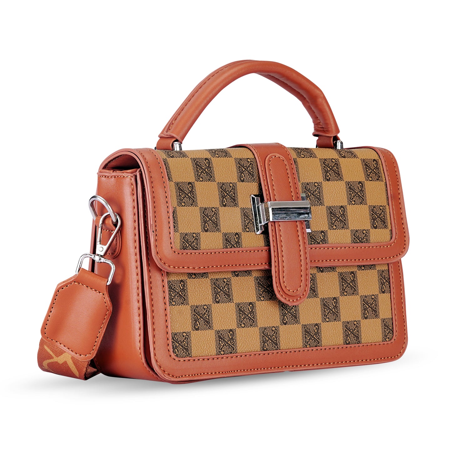 Tan Colourblocked Satchel Bag