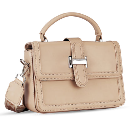 Beige Structured Satchel Bag