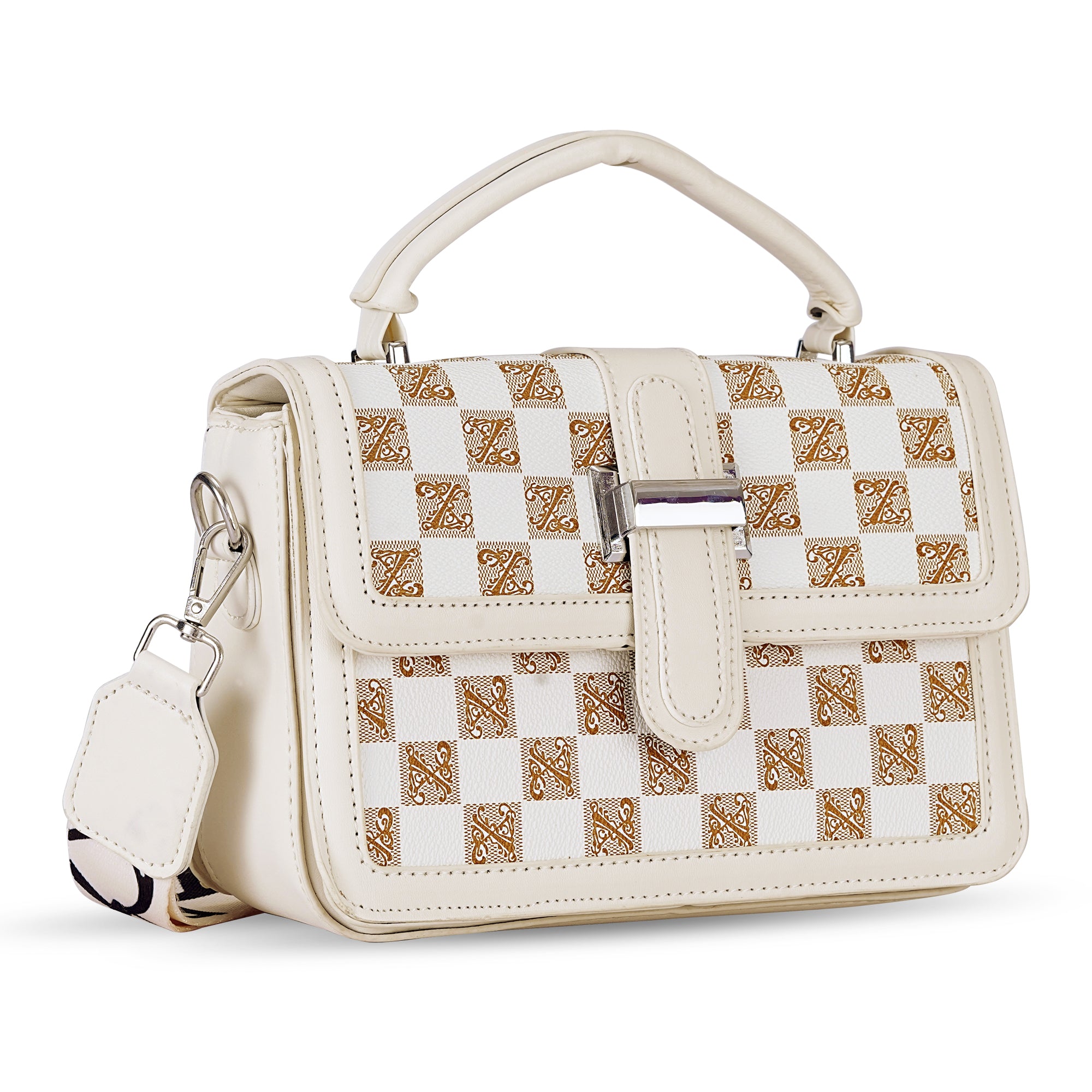 White Colourblocked Satchel Bag