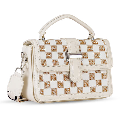 White Colourblocked Satchel Bag