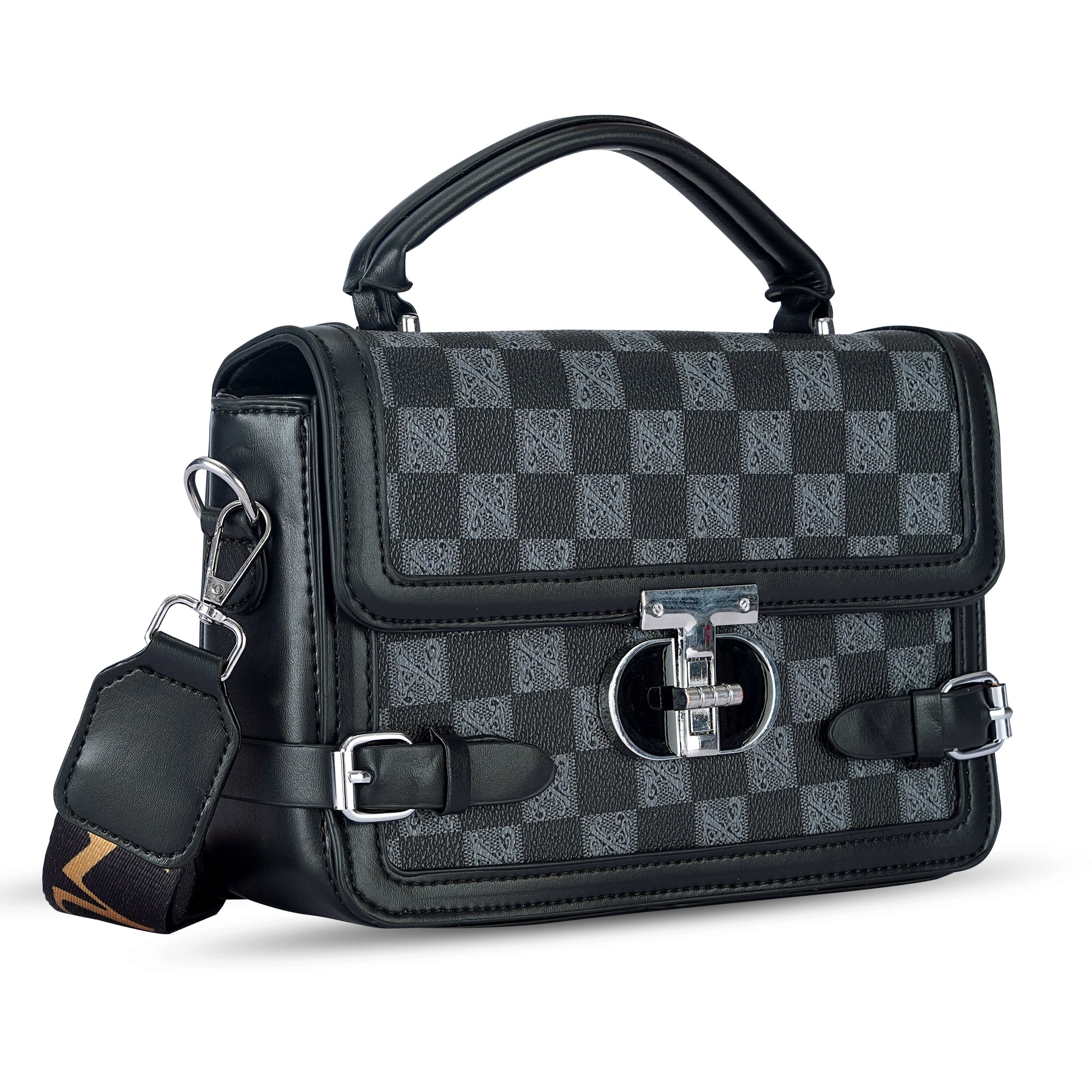 Black Colourblocked Satchel Bag