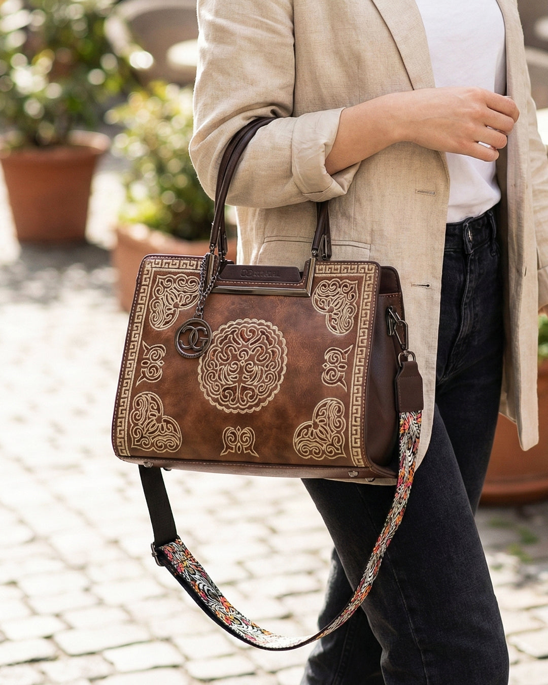 Artisanal Embroidered Aesthetic Top-Handle Bag