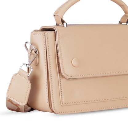 Beige Structured Satchel Bag
